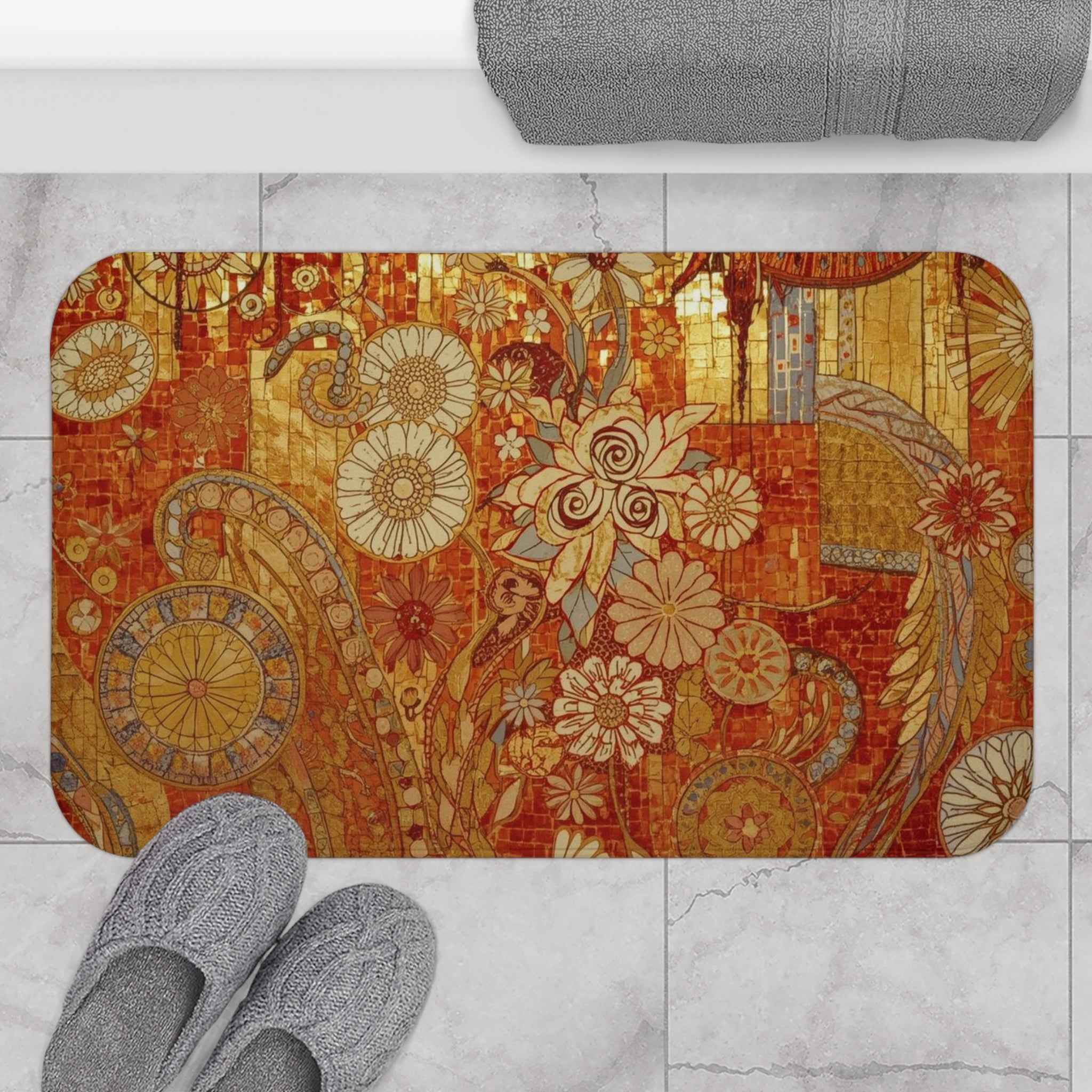 Elegant Floral Bath Mat - Bohemian Home Decor, Non-Slip Bath Rug, Shower Mat, Gift for Her, Bathroom Accent Rug